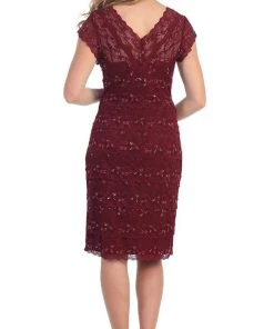 May Queen - Tiered Scallop Lace V-Neck Formal Dress MQ974