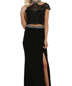 May Queen - Two Piece Bedazzled Sheath Evening Dress Formal Gowns