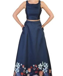 May Queen - Two Piece Floral Print Evening Dress
