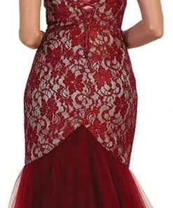 May Queen - V-neck/Off-Shoulder Mermaid Evening Dress MQ1495 - 1 Pc Burgundy In Size 6 Available