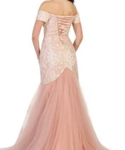 May Queen - V-neck/Off-Shoulder Mermaid Evening Dress MQ1495 - 1 Pc Burgundy In Size 6 Available