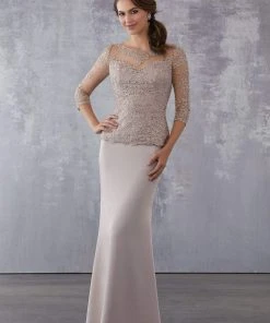 MGNY By Mori Lee - 71709 Beaded Lace Sheath Dress Formal Gowns 10 MGNY By Mori Lee - 71709 Beaded Lace Sheath Dress Formal Gowns