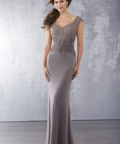 MGNY By Mori Lee - 71715 Beaded V-Neck Sheath Dress Formal Gowns