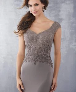 MGNY By Mori Lee - 71715 Beaded V-Neck Sheath Dress Formal Gowns