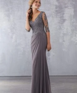 Formal Gowns MGNY By Mori Lee - 71728 Embroidered Plunging V-neck Sheath Dress