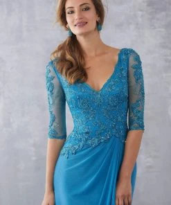 Formal Gowns MGNY By Mori Lee - 71728 Embroidered Plunging V-neck Sheath Dress