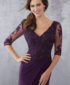 Formal Gowns MGNY By Mori Lee - 71728 Embroidered Plunging V-neck Sheath Dress