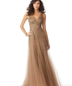 Formal Gowns MGNY By Mori Lee - 71823 Floral Embroidered V-neck A-line Gown