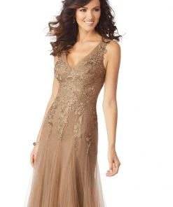 Formal Gowns MGNY By Mori Lee - 71823 Floral Embroidered V-neck A-line Gown