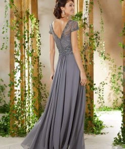 MGNY By Mori Lee - 71912 Beaded Lace V-Neck Dress 6 MGNY By Mori Lee - 71912 Beaded Lace V-Neck Dress