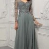 MGNY By Mori Lee - Appliqued V-Neck Evening Dress 72403SC - 1 Pc Silver Sage In Size 6 Available Formal Gowns