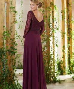 MGNY By Mori Lee - Beaded Embroidered Semi-Sweetheart Dress 71934SC - 1 Pc Eggplant In Size 4 Available Formal Gowns