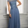 Formal Gowns MGNY By Mori Lee - Cap Sleeves Pleated A-Line Dress 72419SC - 1 Pc Slate In Size 10 Available