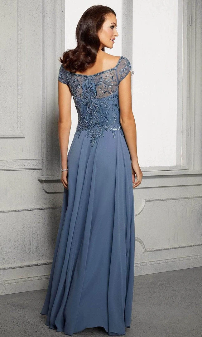 Formal Gowns MGNY By Mori Lee - Cap Sleeves Pleated A-Line Dress 72419SC - 1 Pc Slate In Size 10 Available 4 Formal Gowns MGNY By Mori Lee - Cap Sleeves Pleated A-Line Dress 72419SC - 1 Pc Slate In Size 10 Available