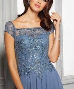 Formal Gowns MGNY By Mori Lee - Cap Sleeves Pleated A-Line Dress 72419SC - 1 Pc Slate In Size 10 Available 7 Formal Gowns MGNY By Mori Lee - Cap Sleeves Pleated A-Line Dress 72419SC - 1 Pc Slate In Size 10 Available