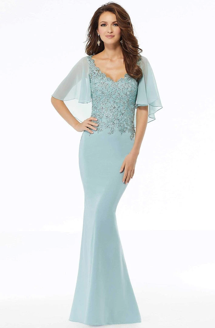 Formal Gowns MGNY By Mori Lee - Flutter Sleeve Beaded Lace Dress 72124 - 1 Pc Deep Aqua In Size 6 Available 3 Formal Gowns MGNY By Mori Lee - Flutter Sleeve Beaded Lace Dress 72124 - 1 Pc Deep Aqua In Size 6 Available