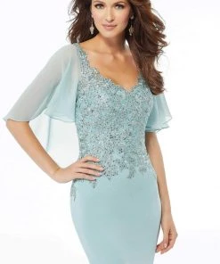 Formal Gowns MGNY By Mori Lee - Flutter Sleeve Beaded Lace Dress 72124 - 1 Pc Deep Aqua In Size 6 Available 7 Formal Gowns MGNY By Mori Lee - Flutter Sleeve Beaded Lace Dress 72124 - 1 Pc Deep Aqua In Size 6 Available