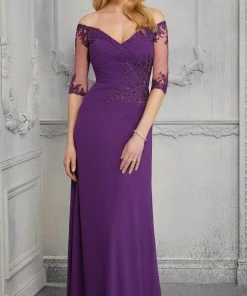 MGNY By Mori Lee - Wide Neck Soft Stretch Column Gown 72411SC - 1 Pc Navy In Size 6 Available