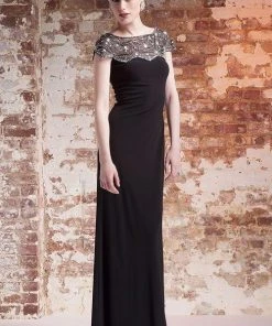 MIGNON - Jeweled Cap Sleeve Jersey Gown AL1889B