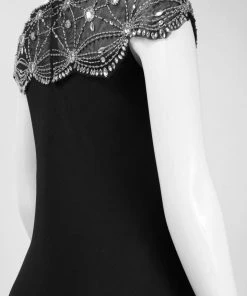 MIGNON - Jeweled Cap Sleeve Jersey Gown AL1889B