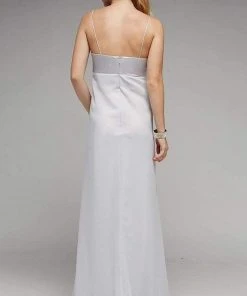 Milano Formals F1116 Long Empire Waist Spaghetti Strap Gown - 1 Pc Silver In Size 6 Available