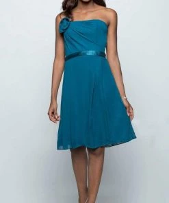 Milano Formals - Floral Accented Strapless A-Line Dress E1379 - 1 Pc. Peacock In Size 4 Available Cocktail Dresses