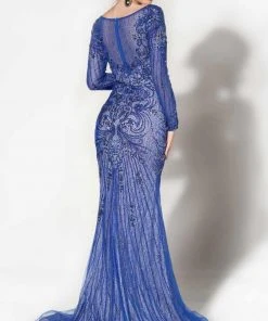 MNM Couture - 10593 Bejeweled Illusion Bateau Trumpet Dress Formal Gowns