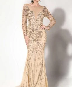 MNM Couture - 10593 Bejeweled Illusion Bateau Trumpet Dress Formal Gowns