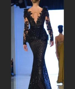 Formal Gowns MNM Couture - 2138 Vine Appliqued Peplum Gown