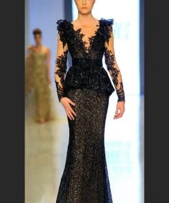 Formal Gowns MNM Couture - 2138 Vine Appliqued Peplum Gown