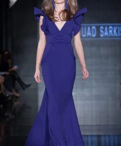 Formal Gowns MNM Couture - 2241 Ruffled V-Neck Trumpet Dress