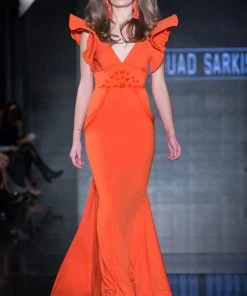 Formal Gowns MNM Couture - 2241 Ruffled V-Neck Trumpet Dress