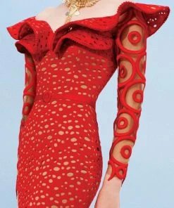 MNM Couture - 2345 Ruffle Off-Shoulder Laser Cut Mermaid Gown Formal Gowns