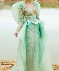 MNM Couture - 2359 Floral V-Neck Column Dress Formal Gowns