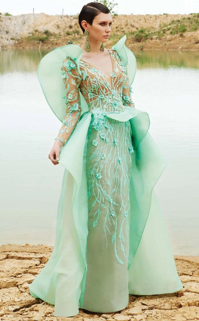 MNM Couture - 2359 Floral V-Neck Column Dress Formal Gowns 3 MNM Couture - 2359 Floral V-Neck Column Dress Formal Gowns