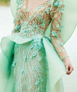 MNM Couture - 2359 Floral V-Neck Column Dress Formal Gowns