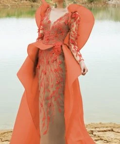 MNM Couture - 2359 Floral V-Neck Column Dress Formal Gowns 8 MNM Couture - 2359 Floral V-Neck Column Dress Formal Gowns