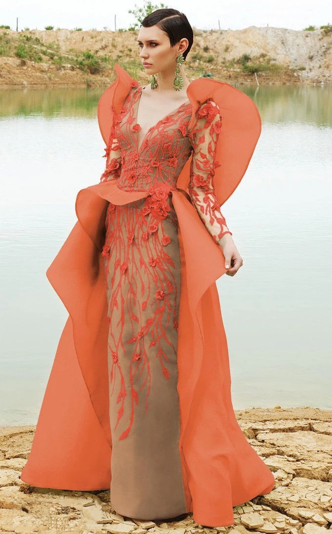 MNM Couture - 2359 Floral V-Neck Column Dress Formal Gowns 5 MNM Couture - 2359 Floral V-Neck Column Dress Formal Gowns