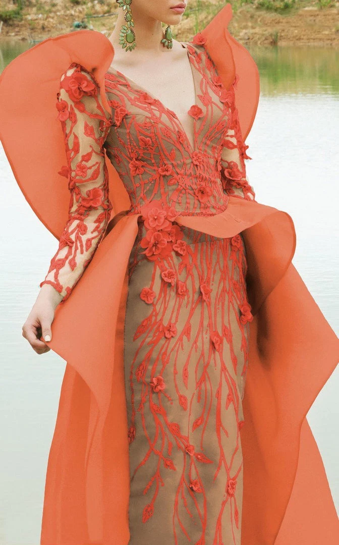 MNM Couture - 2359 Floral V-Neck Column Dress Formal Gowns 6 MNM Couture - 2359 Floral V-Neck Column Dress Formal Gowns