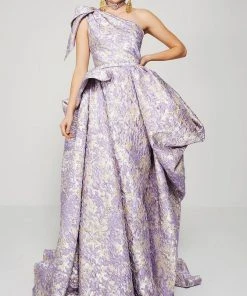 MNM Couture - 2374 Embroidered Asymmetric A-Line Dress