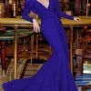 Formal Gowns MNM COUTURE - 2412 Flounce Long Sleeve V Neckline Mermaid Evening Gown