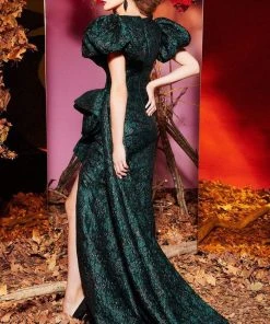 MNM Couture - 2429 Puffed Short Sleeve Surplice Mermaid Gown 6 MNM Couture - 2429 Puffed Short Sleeve Surplice Mermaid Gown