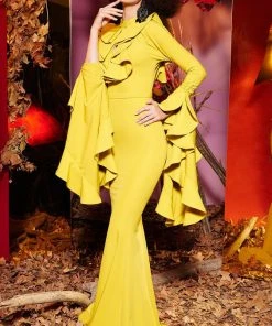 MNM Couture - 2434 Long Sleeve Ruffled Bib Cutout Mermaid Gown