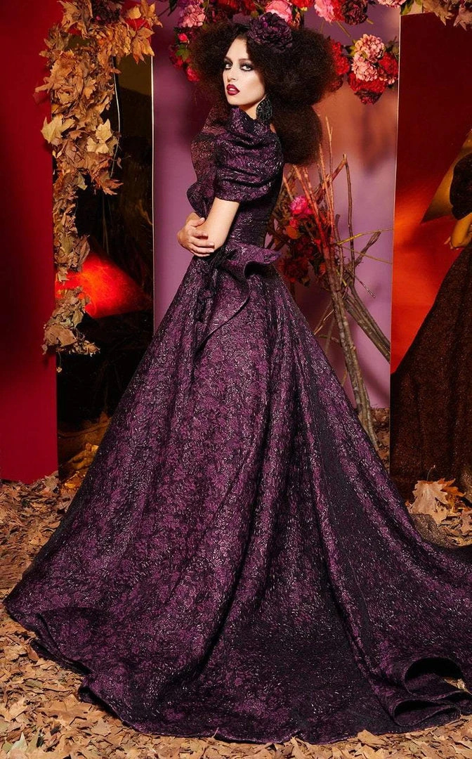 Formal Gowns MNM Couture - 2438 Floral Applique Puff Sleeve Ballgown 4 Formal Gowns MNM Couture - 2438 Floral Applique Puff Sleeve Ballgown