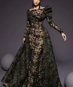Formal Gowns MNM Couture - 2441 Embellished Illusion Bateau Dress With Overskirt