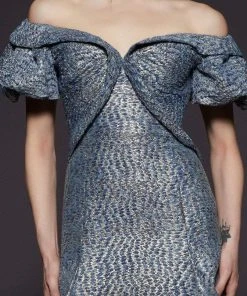 MNM Couture - 2443 Off-Shoulder Brocade Trumpet Dress