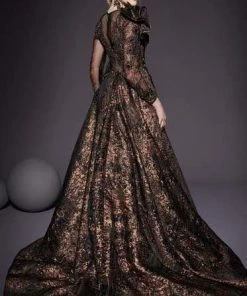 MNM COUTURE - 2455 Applique Illusion Jewel A-line Dress