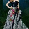 Formal Gowns MNM COUTURE - 2489 Off-Shoulder Floral Appliqued Gown With Overskirt