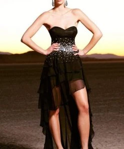 MNM Couture - 7017 Jeweled Sweetheart High Low A-line Dress