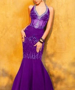 Formal Gowns MNM Couture - 7449 Embellished Halter Mermaid Dress